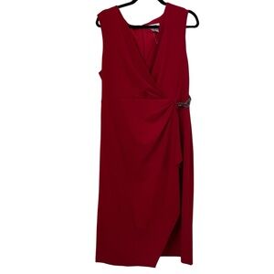 DKNY Scarlet Red Sleeveless V-Neck Midi Dress NEW Size 14